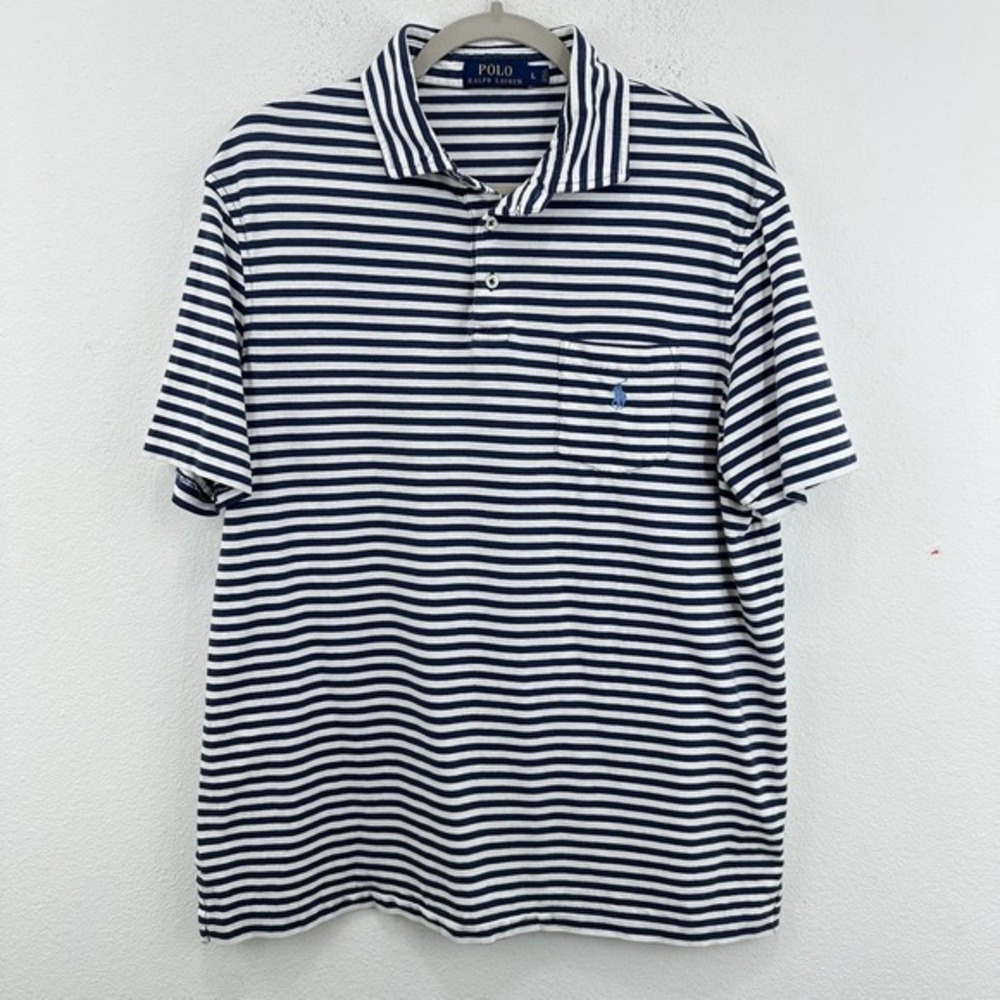 Polo Ralph Lauren Womens Striped Polo Shirt‎ L Short Sleeve Blue White Casual
